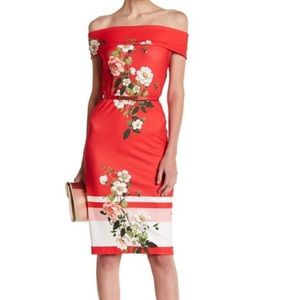 NWT Sharagano off shoulder floral dress with belt